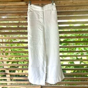 J. Jill White 100% Linen Wide Leg Cropped Pants Capri